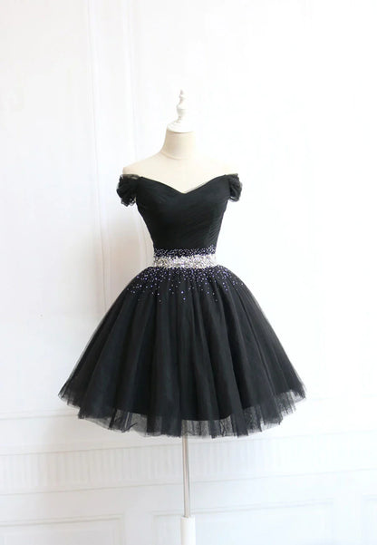 Black Off the Shoulder Short Prom Dress, A-Line Homecoming Dress TP764