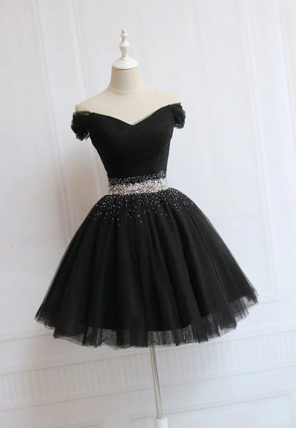 Black Off the Shoulder Short Prom Dress, A-Line Homecoming Dress TP764