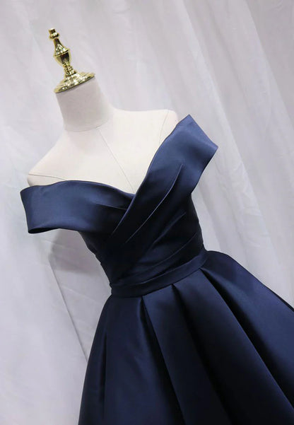 A-Line Satin Off the Shoulder Short Prom Dress, Mini Evening Party Dress TP765