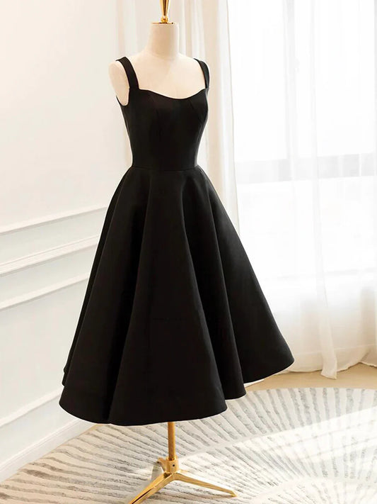Black Satin Short Prom Dress, Simple A-Line Evening Party Dress TP784