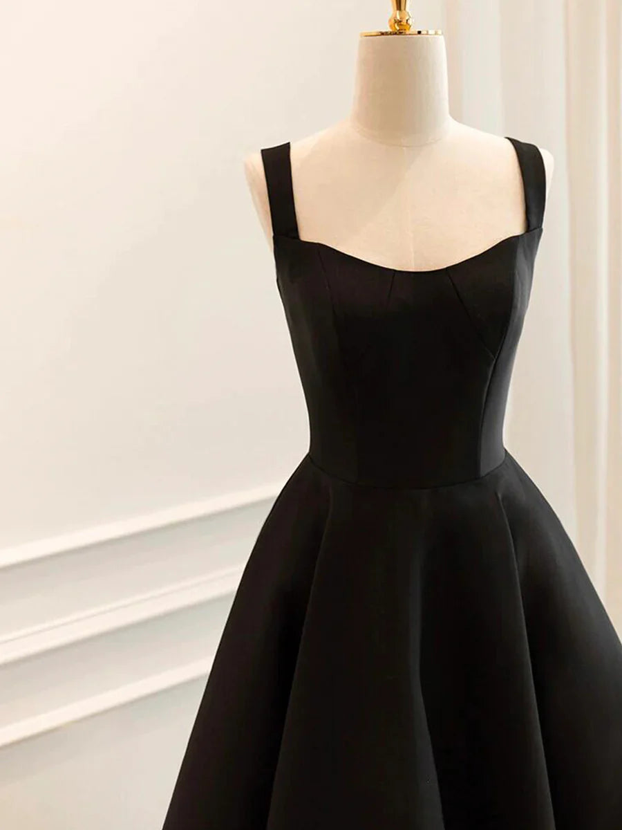 Black Satin Short Prom Dress, Simple A-Line Evening Party Dress TP784