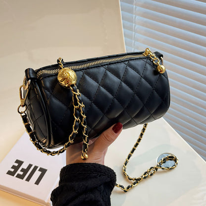 Women Fashion Casual Solid Color Rhomboid Cylinder Chain Crossbody Bag