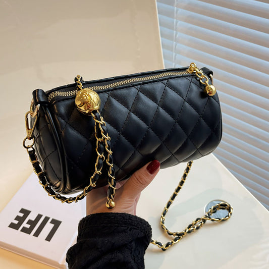 Women Fashion Casual Solid Color Rhomboid Cylinder Chain Crossbody Bag
