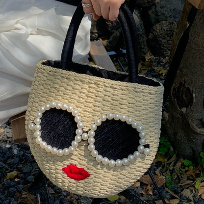 Bohemian Creative Glasses Red Lip Woven Handbags