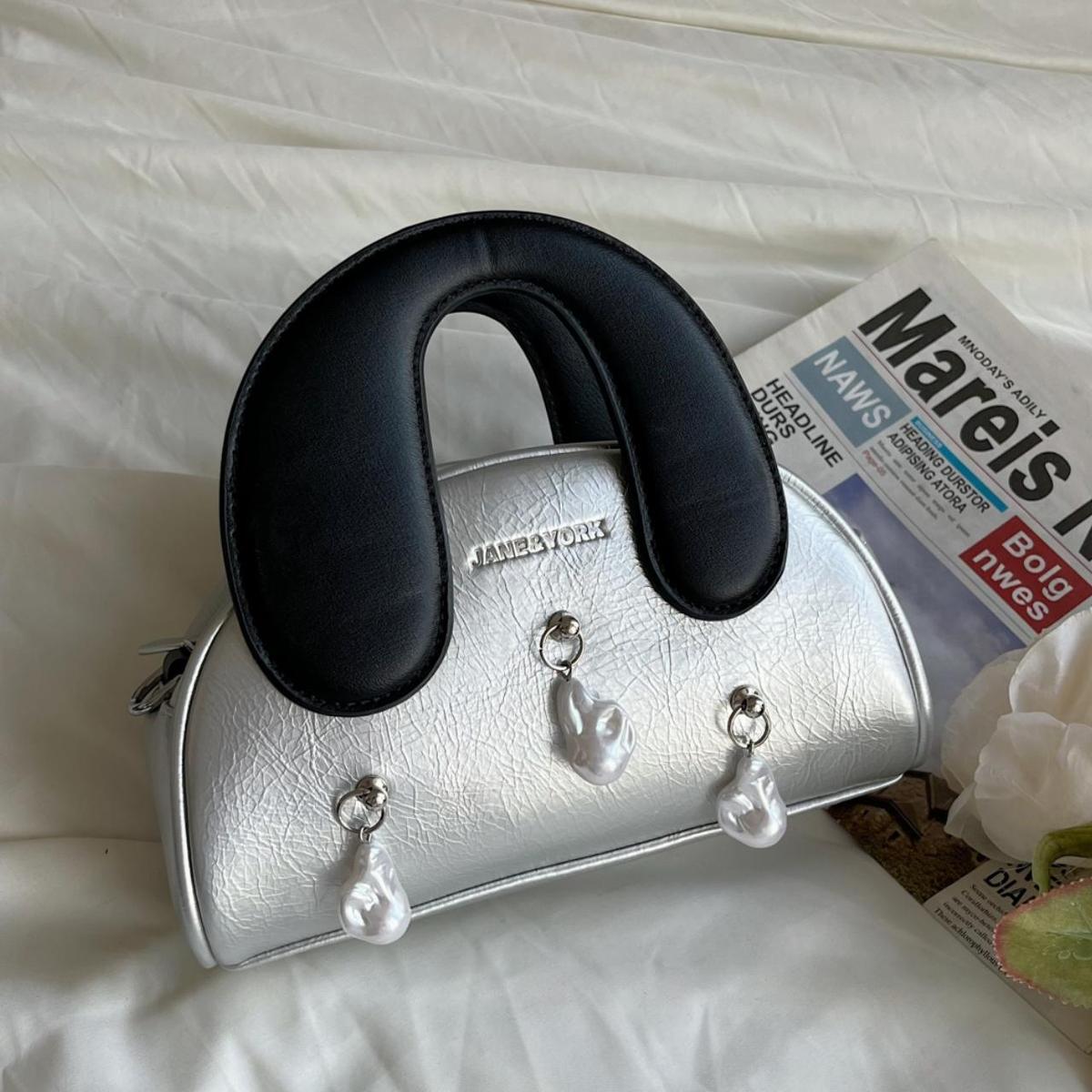 Women Fashion Contrast Color Pendant Saddle Handbag