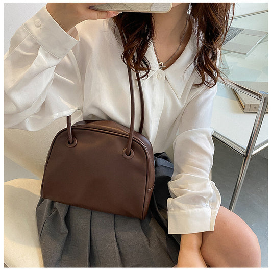 Women Vintage Solid Color Zip PU Shoulder Bag