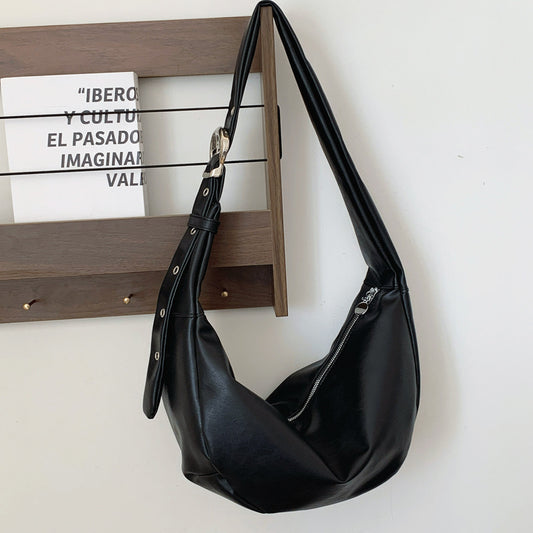 Sac à bandoulière tendance de grande capacité, couleur unie 