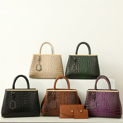 Women Fashion Casual Crocodile Pattern Large Capacity Handbag Three-Piece Set