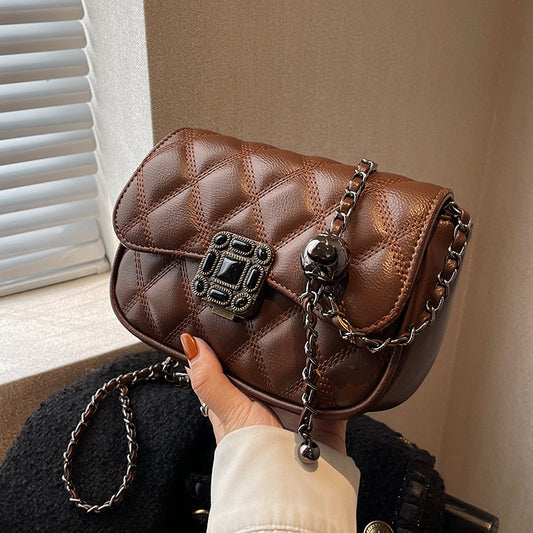 Women Casual Simple Solid Color Embroidery Chain Crossbody Bag