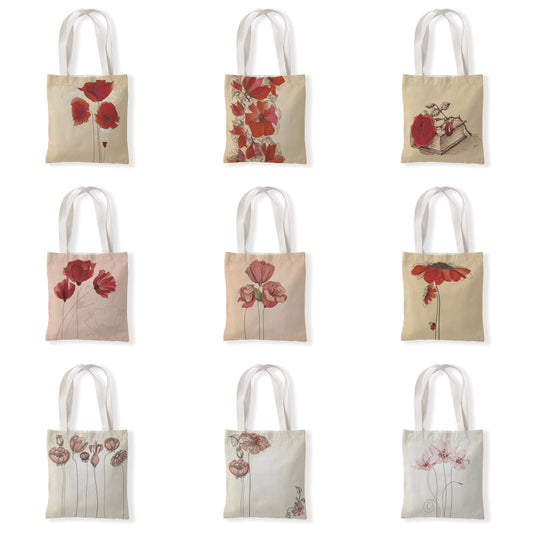 Women Fashion Elegant Flowers Bouquet Canvas Tote Bag