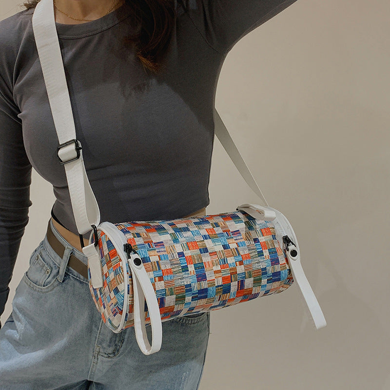 Sac seau décontracté en tissu Oxford pour femme, à bandoulière et à couleurs contrastées 