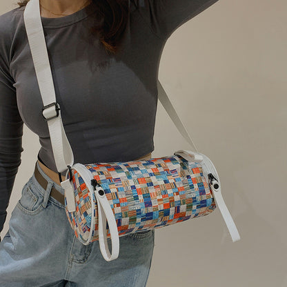 Sac seau décontracté en tissu Oxford pour femme, à bandoulière et à couleurs contrastées 