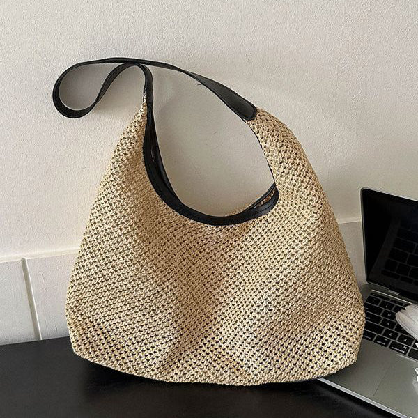 Sac à bandoulière en paille tissée pour femme, décontracté, grande capacité