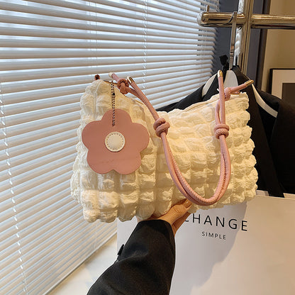 Sac à bandoulière plissé de grande capacité pour femme, décontracté, couleur unie 