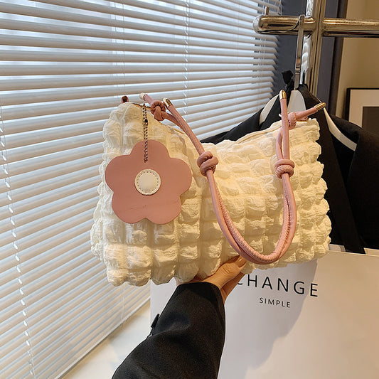 Sac à bandoulière plissé de grande capacité pour femme, décontracté, couleur unie 