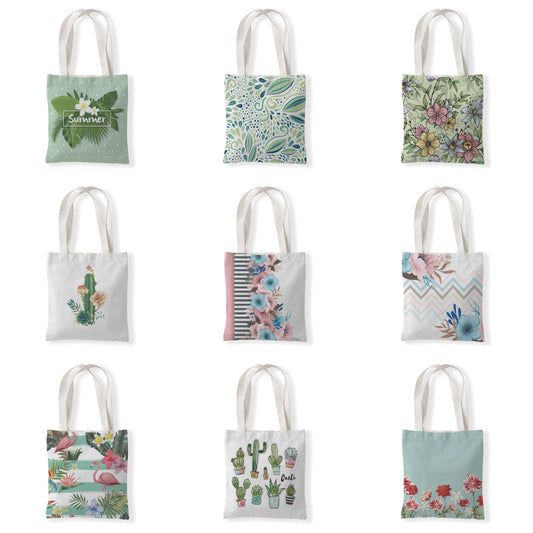 Women Fashion Creative Plant Print Canvas Tote Bag
