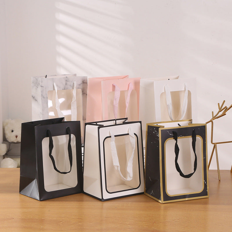 Sac d'emballage cadeau transparent en marbre avec fenêtre 