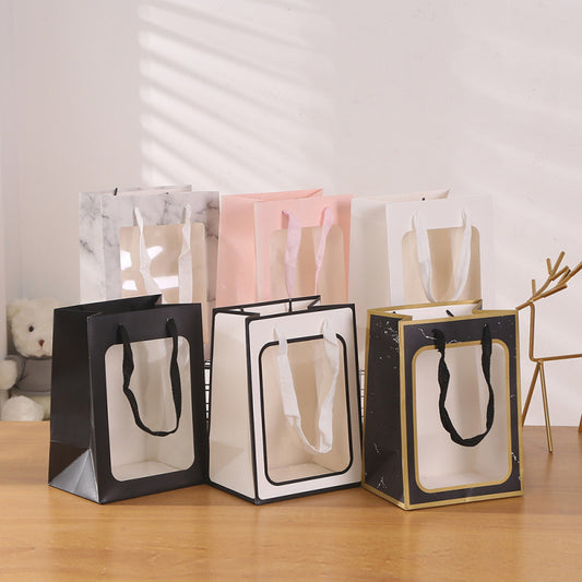Sac d'emballage cadeau transparent en marbre avec fenêtre 