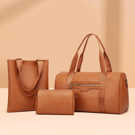 Simple Solid Color Large Capacity Handbag Three-Piece Set