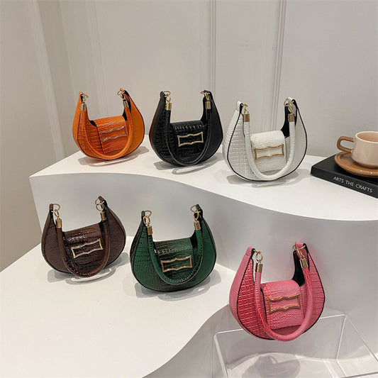 Sac à main simple et tendance à motif crocodile de couleur unie 