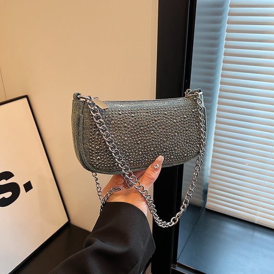 Sac à bandoulière carré à strass pour femme 