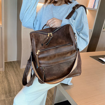 Women Vintage Zipper Design Multifunctional PU Backpack