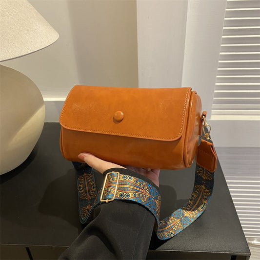 Vintage Simple Solid Color Wide Shoulder Strap Crossbody Bag