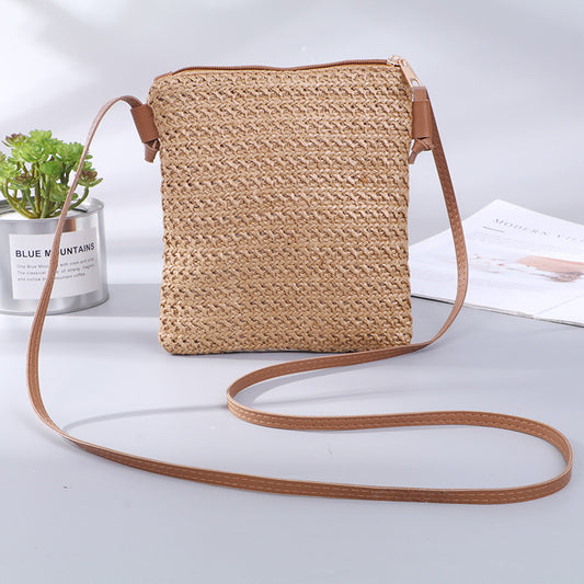 Mini sac à bandoulière tissé pour téléphone portable, couleur unie, tendance, pour femme
