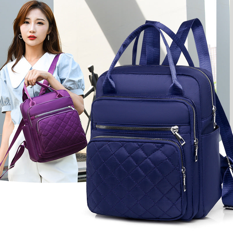 Women Casual Multi Pocket Design Solid Color Large Capacity Quilted Backpack