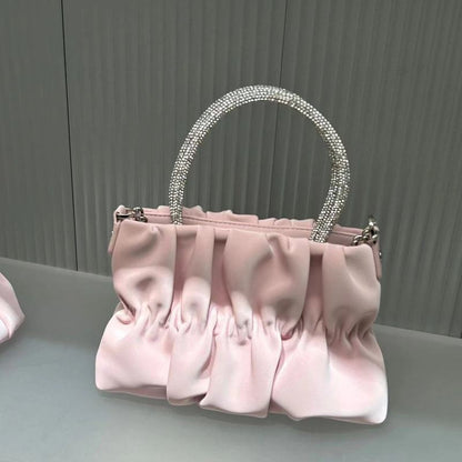 Women Fashion Pleated Cloud Solid Color Chain Handbag