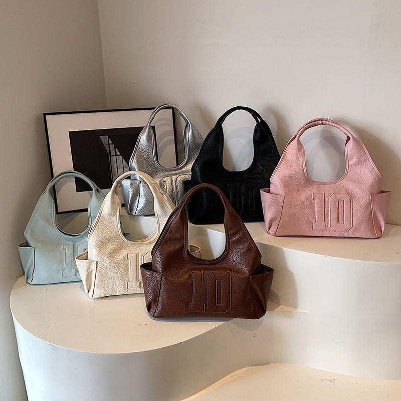 Women Simple Solid Color Large Capacity PU Handle Bag