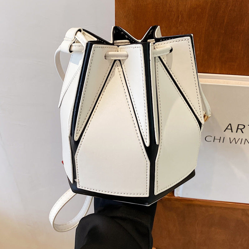 Women Fashion Car Stitching Color Contrast Stitching Bucket Handbag