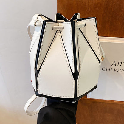 Women Fashion Car Stitching Color Contrast Stitching Bucket Handbag