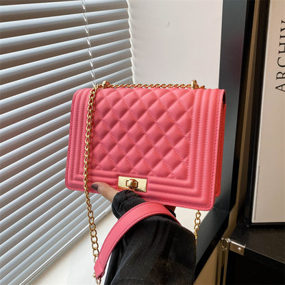 Women Simple Casual Solid Color Square Chain Shoulder Bag