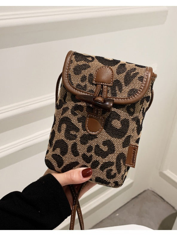 Women Fashion Casual Leopard Mini Mobile Phone Crossbody Bag