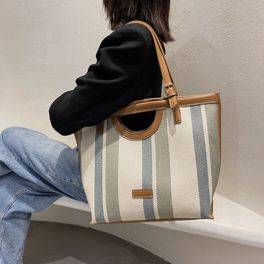 Women Fashion Canvas Stripe Shoulder Bag