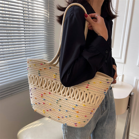 Women Fashion Hollow Woven Large Capacity Holiday Tote Bag