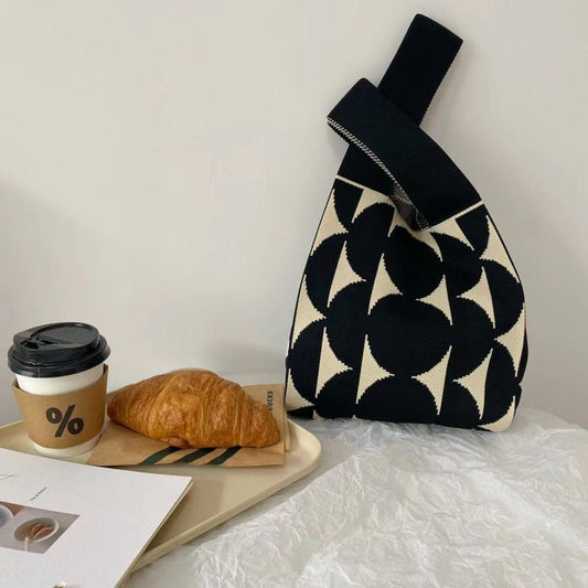 Women'S Fashion Solid Color Circular Pattern Knit Tote Bag