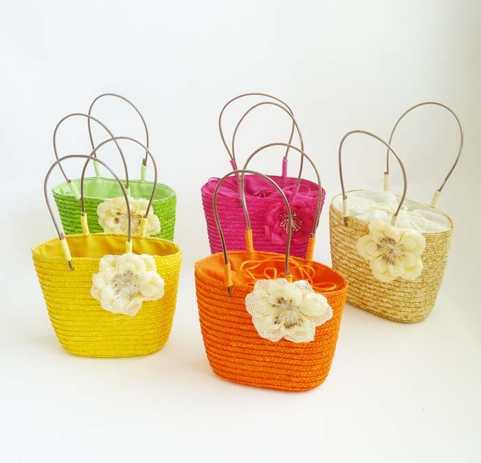 Women Fashion 5 Colors Floral Straw Bag Handbag