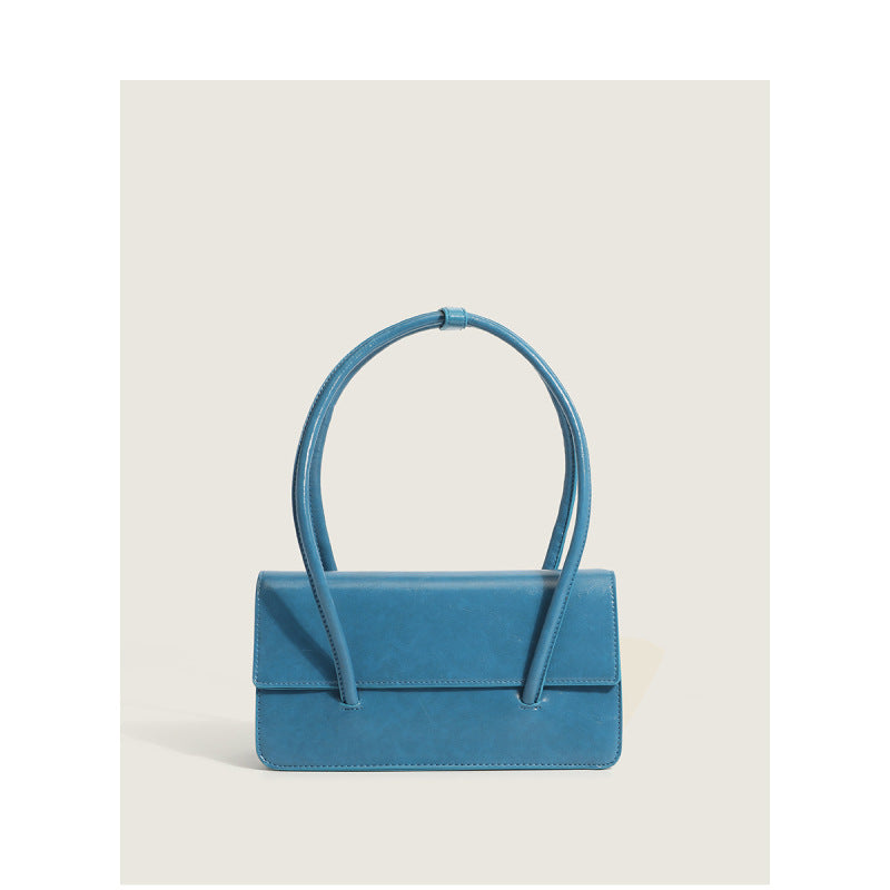 Oil Wax Leather Women Chic Design Solid Color Baguette Shoulder Handle Bag