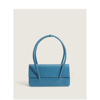 Oil Wax Leather Women Chic Design Solid Color Baguette Shoulder Handle Bag
