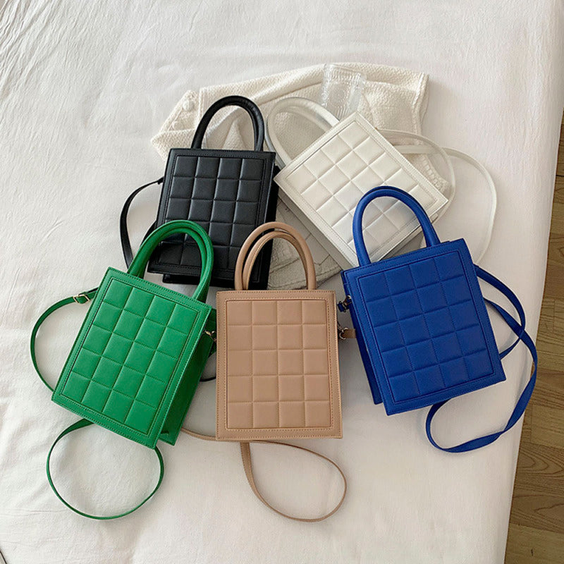 Sac à bandoulière en PU de grande capacité pour femme, motif écossais gaufré, couleur unie 