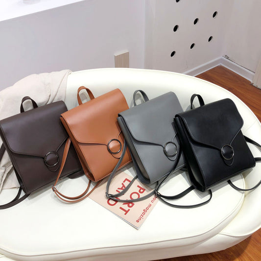 Women Vintage Solid Color Square Backpack