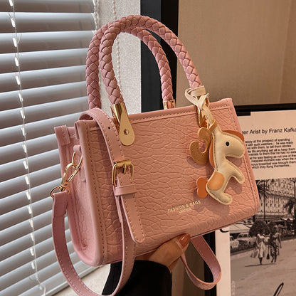 Sac à bandoulière carré en PU pour femme, à la mode, avec pendentif en forme de poney, avec poignée 