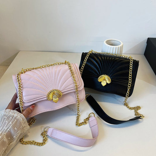 Fashion Scalloped Lock Embroidery Square Shoulder Bag