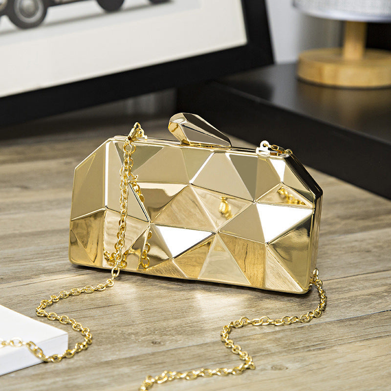 Fashion Women Creative Geometric Diamond Design Party Dinner Metal Clutch Bag