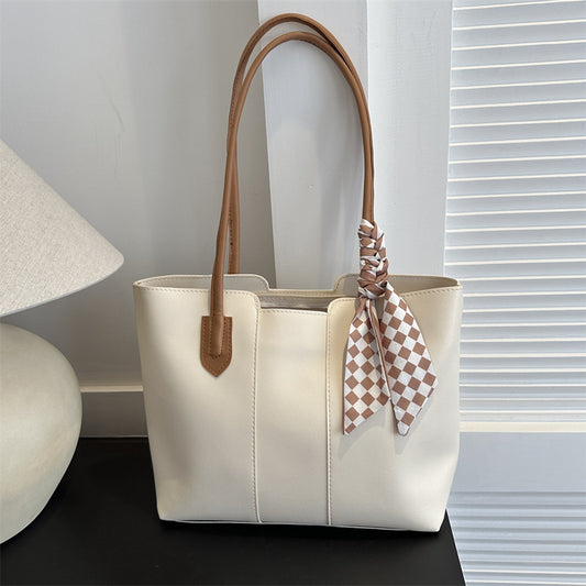Women Summer Fashion Silk Scarf Decorative Large Capacity PU Tote Bag