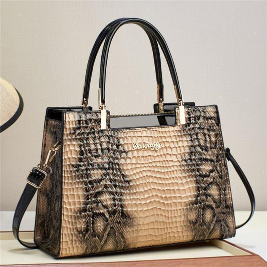 Women'S Stylish Snakeskin Embossed Large-Capacity Handbag