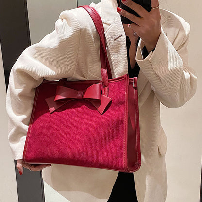 Summer Women Fashionable Solid Color Bow Decoration Square Large Capacity Tote Bag
