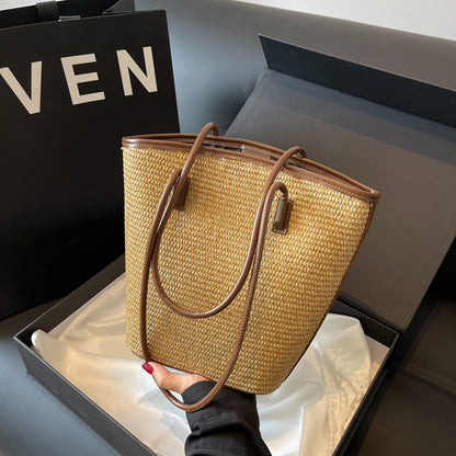 Women Fashionable Straw Woven Large Capacity Shoulder Tote Bag